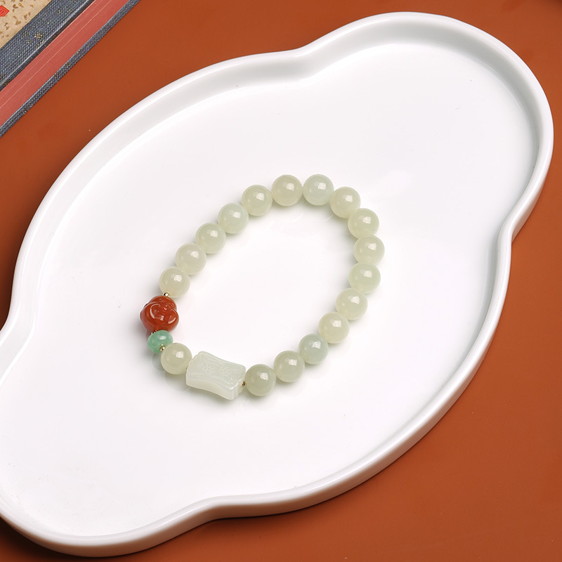 Natural Hetian jade Winter Plum Defying snow old material Hetian jade bracelet, red Maitreya with jade abacus beads jewelry for women Application Scenario