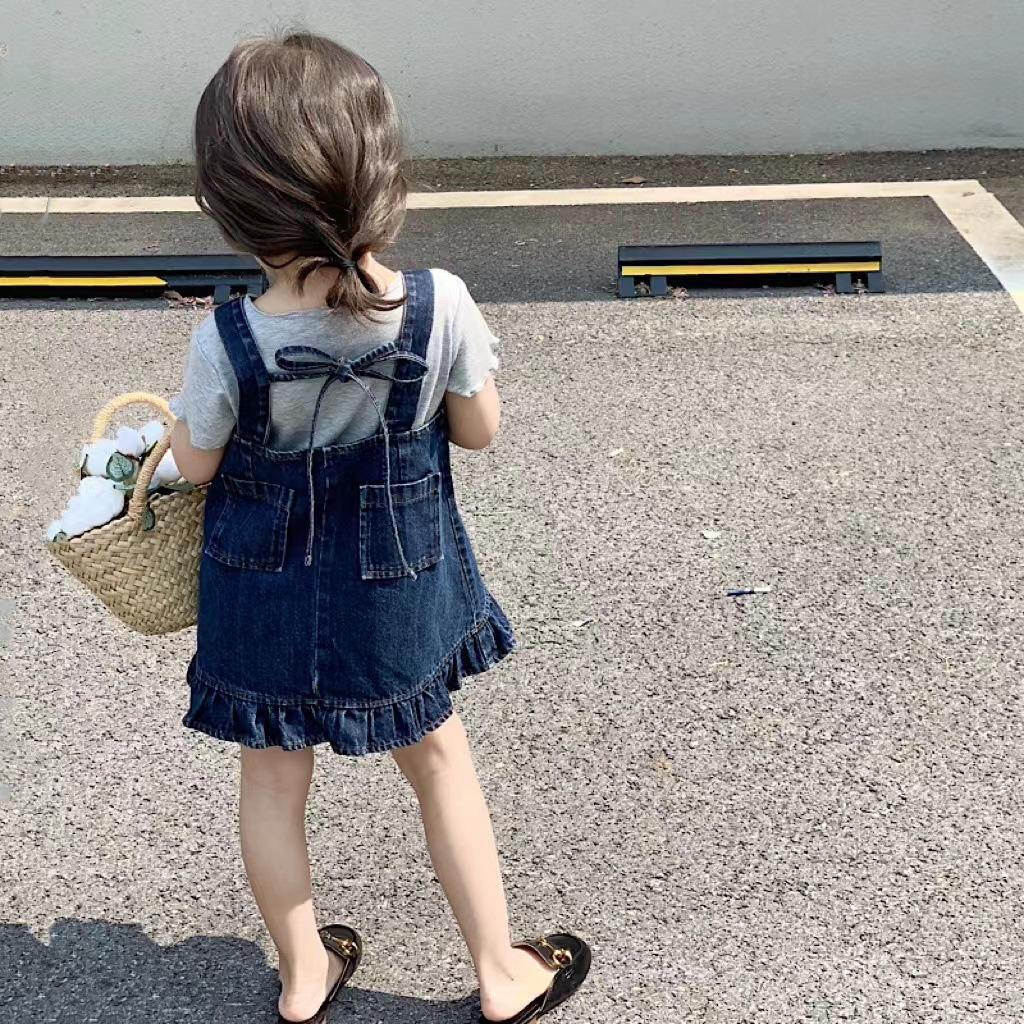 Crew head brother 22 girls summer new denim strap skirt high quality super soft denim skirt solid color foreign style cute skirt details Picture