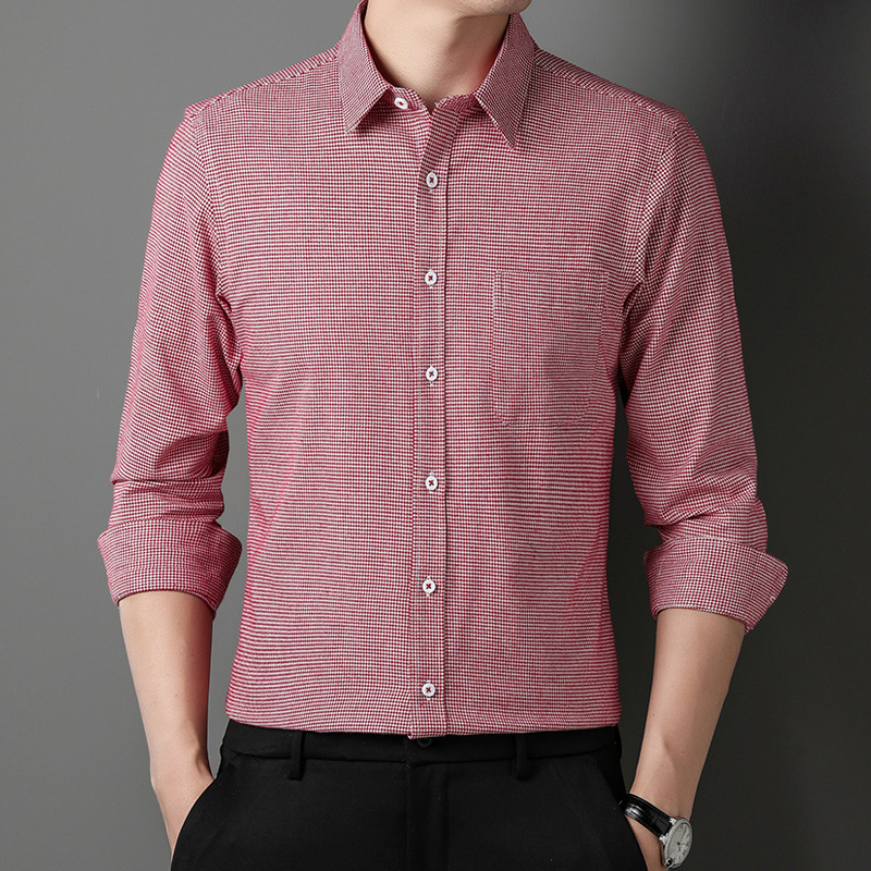 Frosted checkered all-cotton shirt for men, long-sleeved quality business checkered lapel cardigan shirt for middle-aged and young men Application Scenario