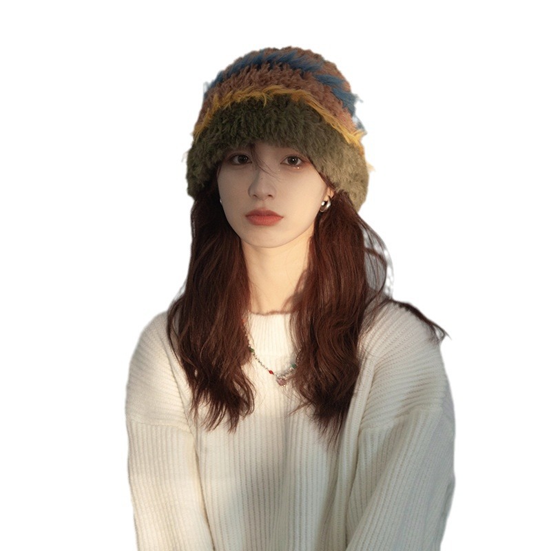 Japanese Plush Fisherman Hat Women's Autumn Winter Face Small Color Rabbit Hair Knitted Hat Head Circumference Warm Woolen Hat Item Picture