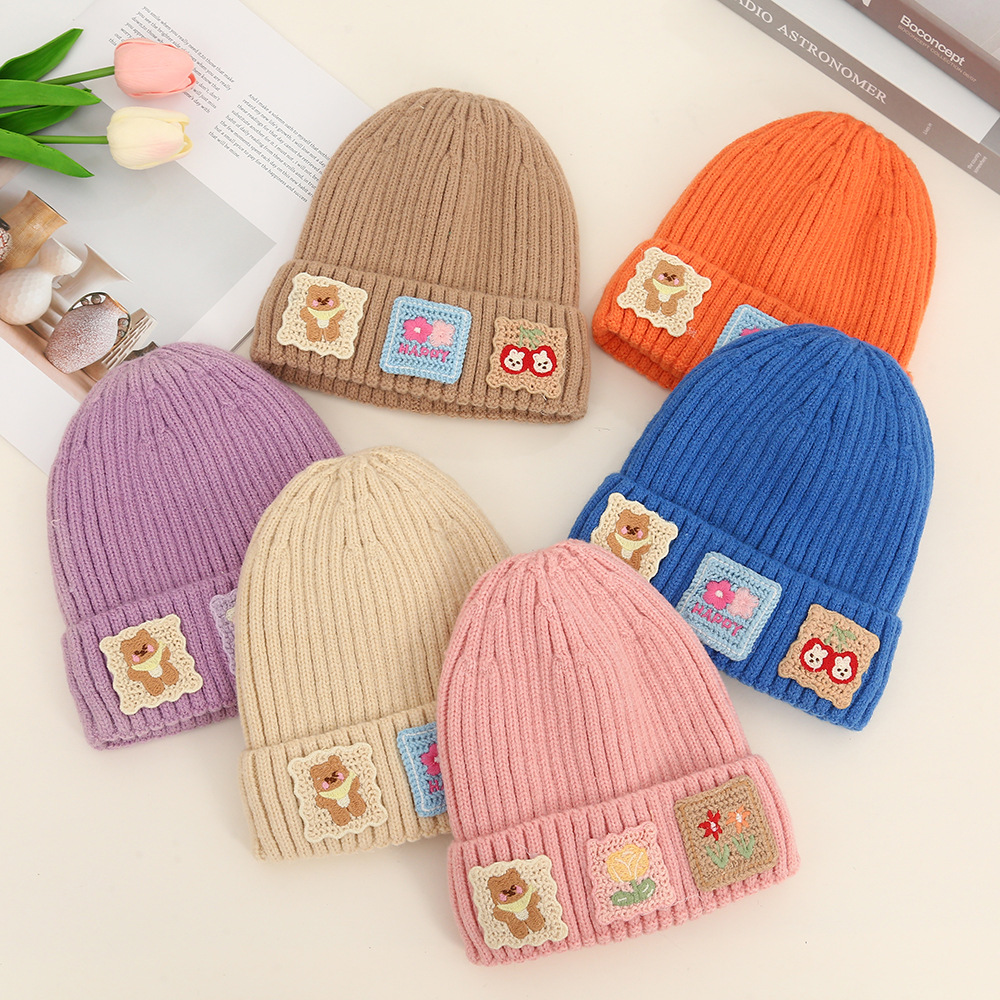 Baby Hat Autumn/Winter Children's Woolen Hat Cartoon Bear Flower Cherry Hat Warm Knit Hat For Baby Boys And Girls