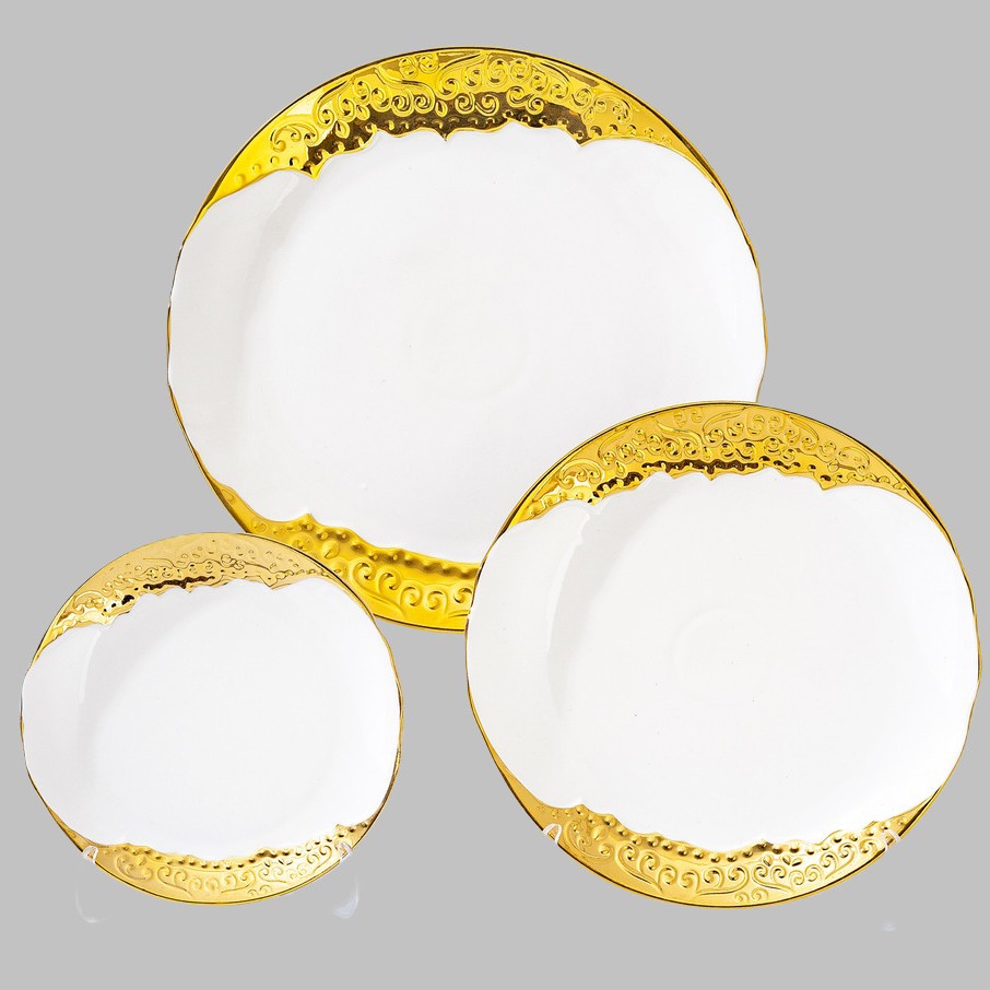 A light luxury ceramic tableware set with a high-end gold edge. Wholesale of electroplated gold plates