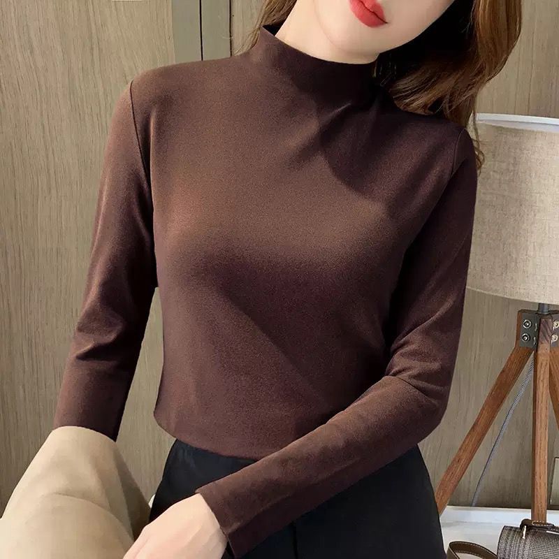This autumn and winter bestseller is a solid-color semi-high-neck base layer T-shirt made of German velvet, which is suitable for women's heating and warmth. It can be worn as an inner layer or outer layer Specification image