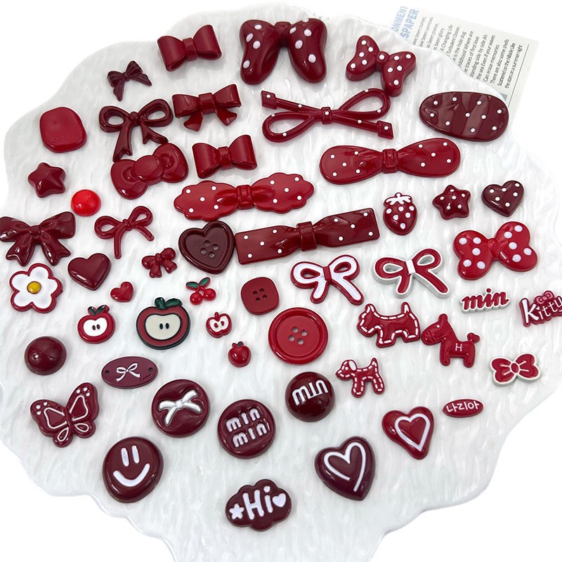 High-end red series bow smiling face diy accessories, Crocs, hair accessories, phone cases, handcrafted materials Item Picture