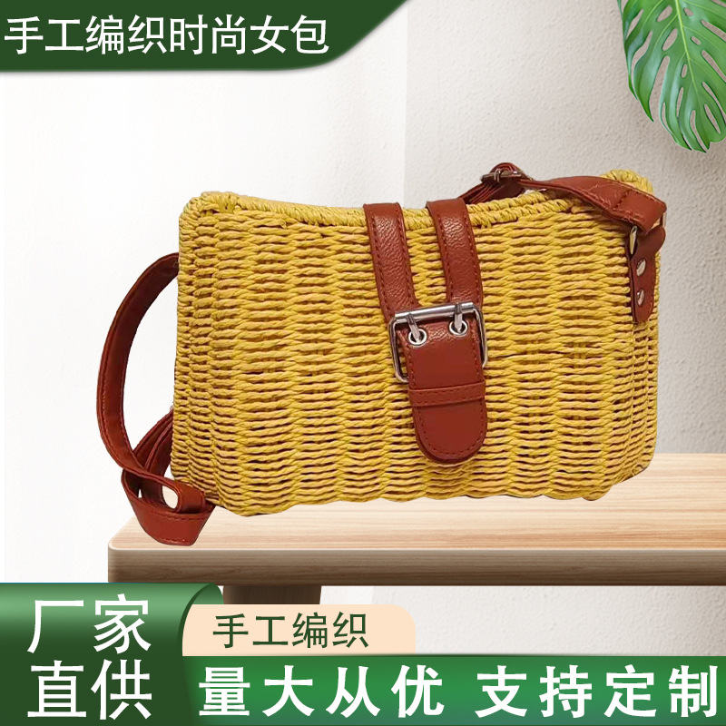The New Seaside Beach Bag Wholesale Lai Basket Bag Hand-Woven Straw Bag Crossbody Fashion Female Bag Solid Color