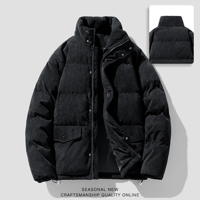Winter Hong Kong-style corduroy fabric cotton-padded jacket, a trendy brand for couples, thickened cotton-padded jacket, men's stand-up collar coat 2023 details Picture