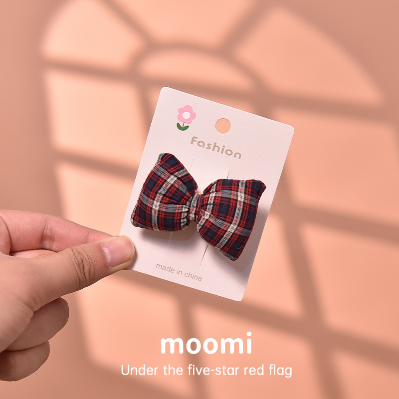 复古格子蝴蝶结一字夹侧边夹女童国潮发饰大发圈小学生头饰品批发详情15