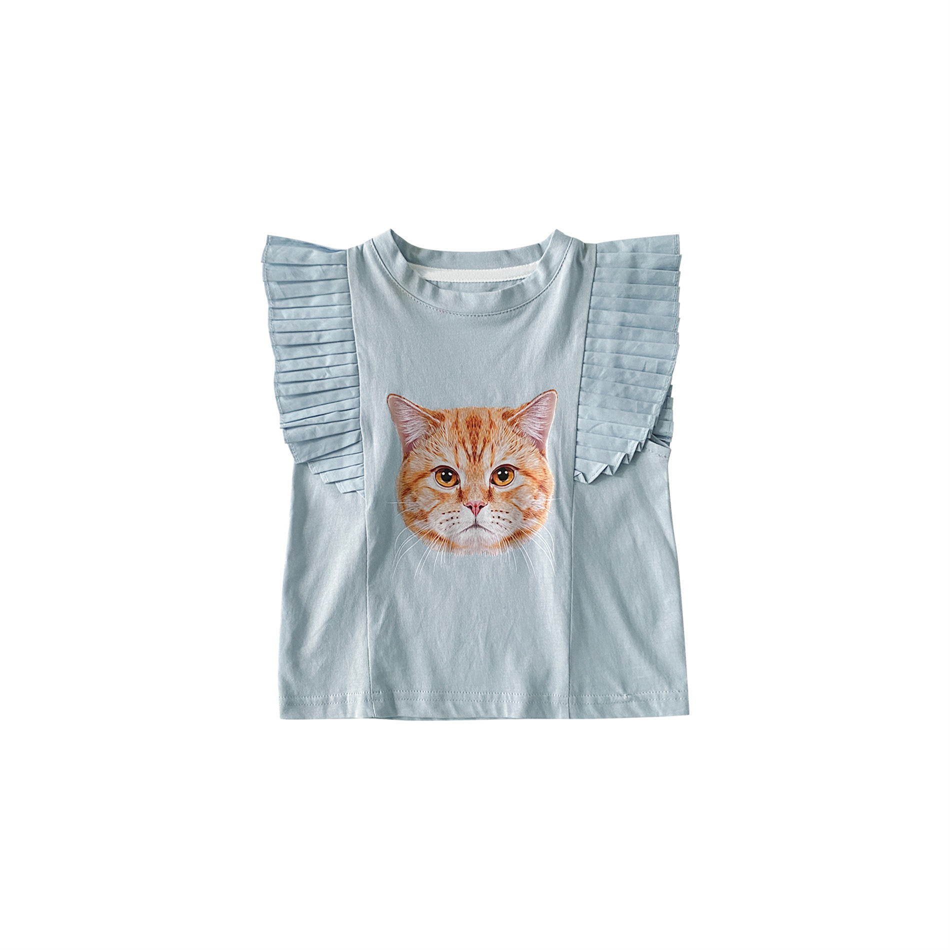 This is a new summer children's clothing style for 2024, featuring a cute and stylish bellows-pleated short-sleeved T-shirt for girls Item Picture