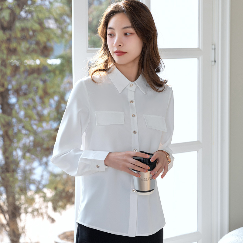 2022 Spring and Autumn Women's New long-sleeved Korean-style trendy solid color, versatile and slimming base professional shirt details Picture