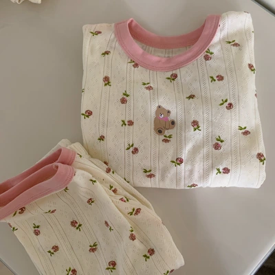 2022 new children's summer short-sleeved thin breathing home clothing set baby air conditioning clothing
