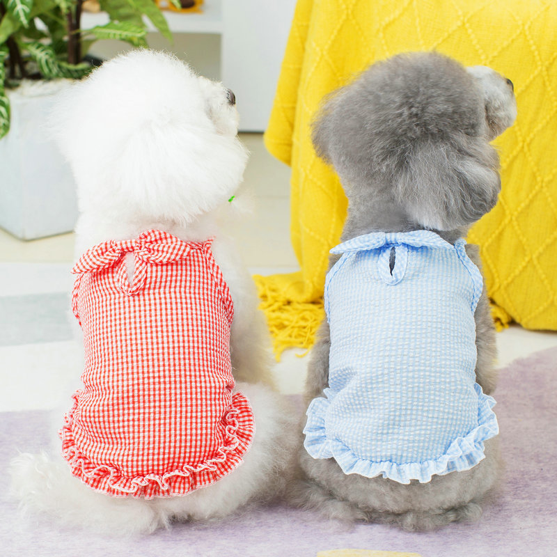 2023春夏新品狗狗衣服宠物小格子吊带裙简约可爱衣服博美狗狗服饰