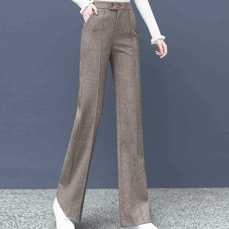 Fleece and thickened tweed flared pants for women's autumn and winter 2022 new high-waisted, loose-fitting, casual, wide-leg slimming pants details Picture