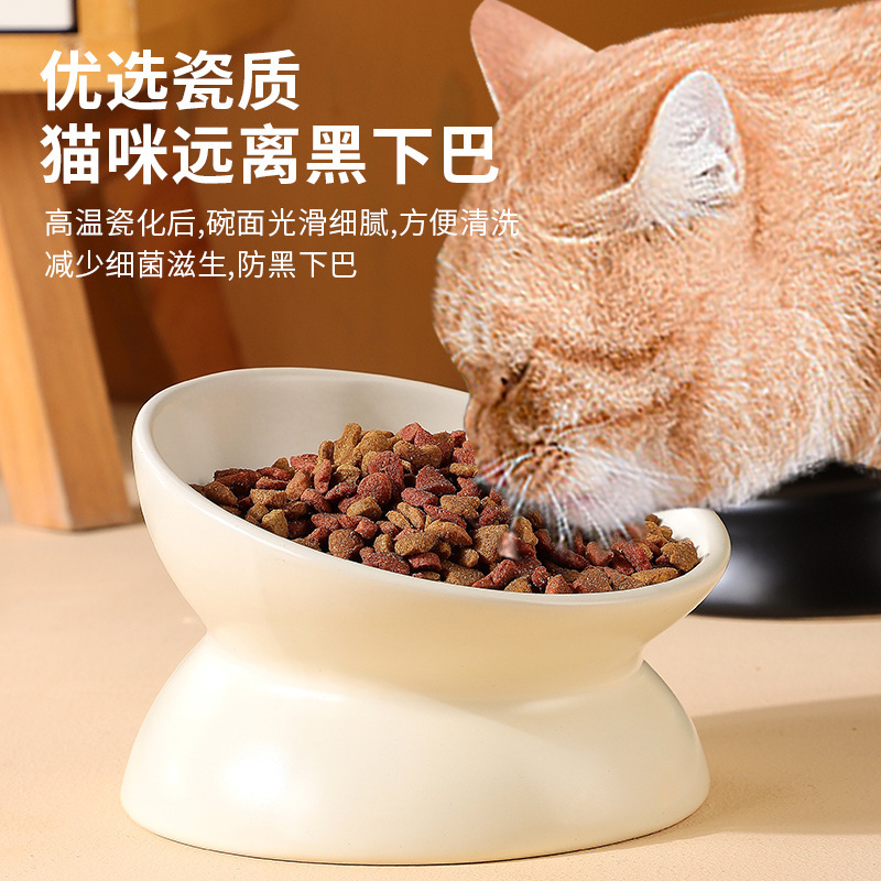 Pet feeding bowl Protect cervical spine Diagonal bowl Simple solid color ceramic put over cute pet bowl Cat bowl Specification drawing