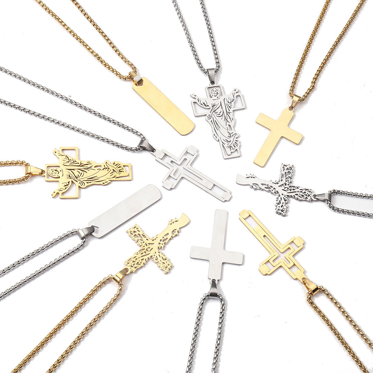 Titanium Steel Hipster Cool Cross Skull Necklace Unisex Stainless Steel Hip Hop Non-Fade Sweater Chain For Men And Women Item Picture
