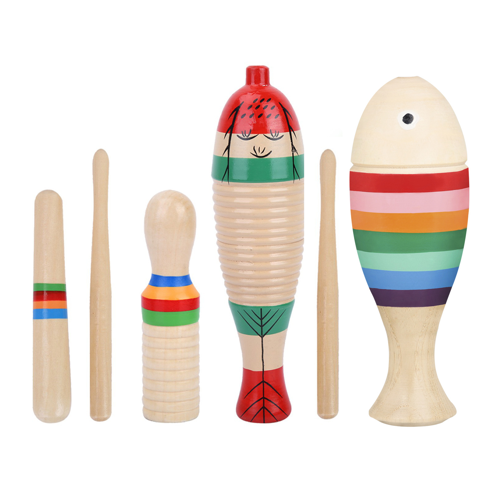 Wholesale Orff sets of fish, frogs, scraper tubes, wooden sound tubes, train flutes, whistles, bangzi, and a complete collection of children's early education Musical Instruments details Picture