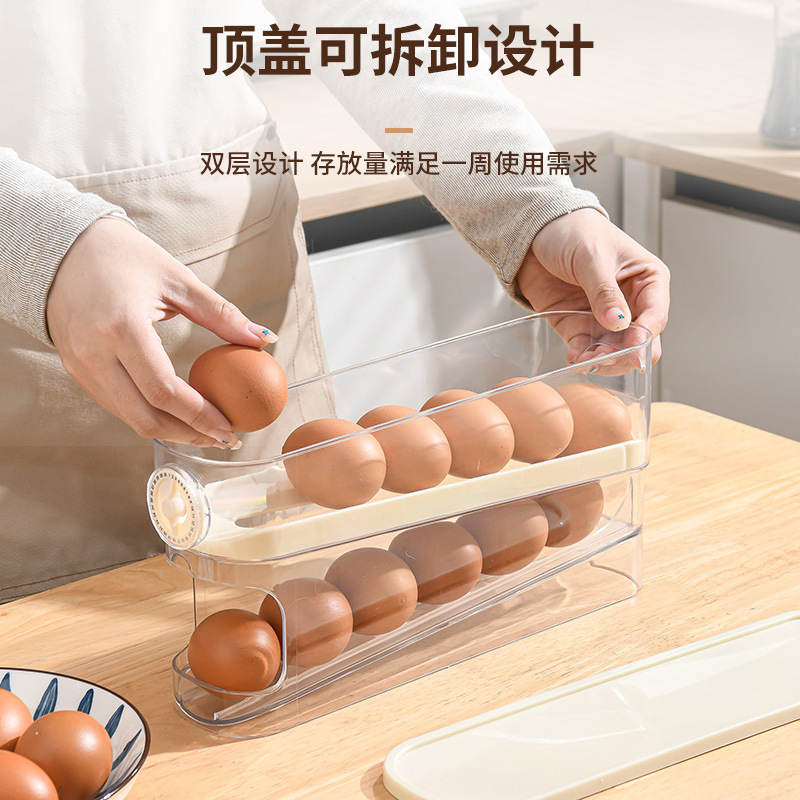 Home sliding type refrigerator storage box, egg rack, rolling tray, egg storage wonder, egg-specific storage box Specification image