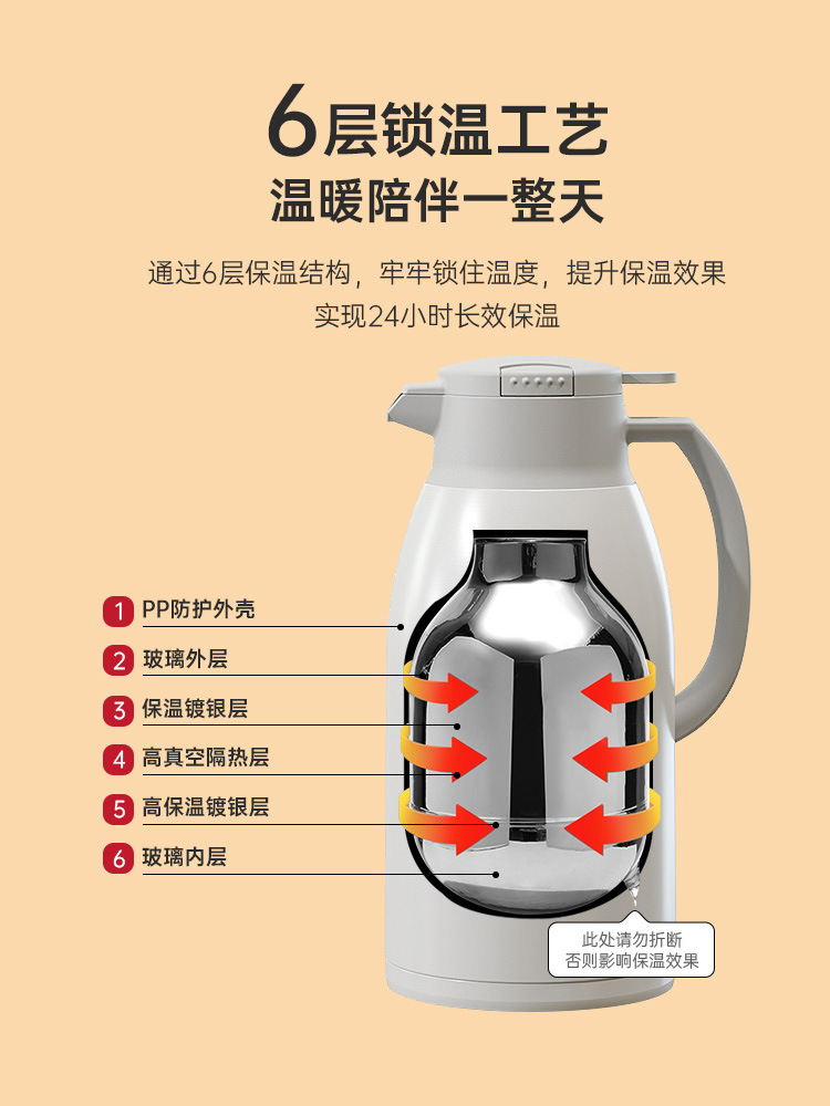 GINT Jiate thermos flask, a high-end household thermos flask with a large capacity and glass inner liner, is portable for students in dormitories Specification image