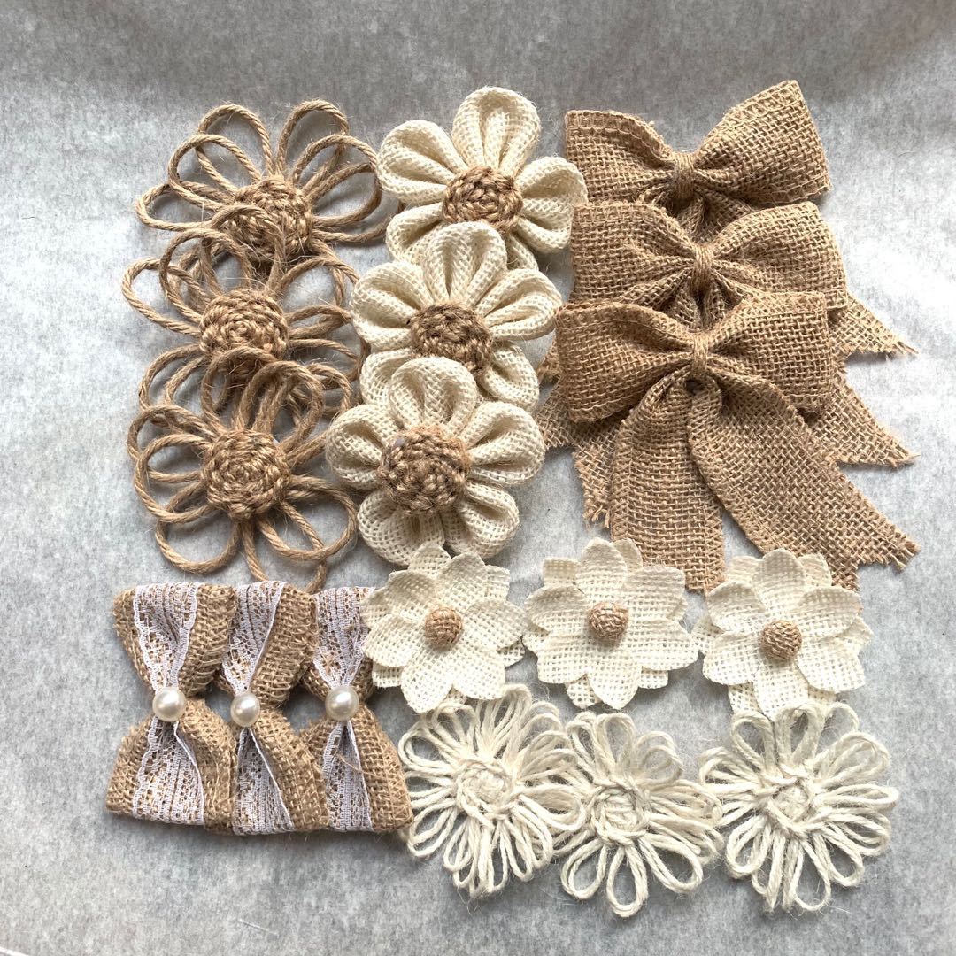 Cross-border best-selling DIY yellow linen flower, handcrafted flower processing items, shoes, hats, twisted ropes, bows, decorative accessories details Picture