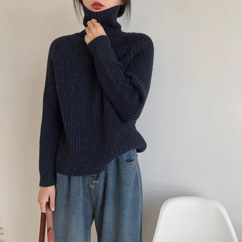跨境高领套头毛衣女2024新款秋冬亮闪慵懒风宽松外穿厚针织打底衫详情20