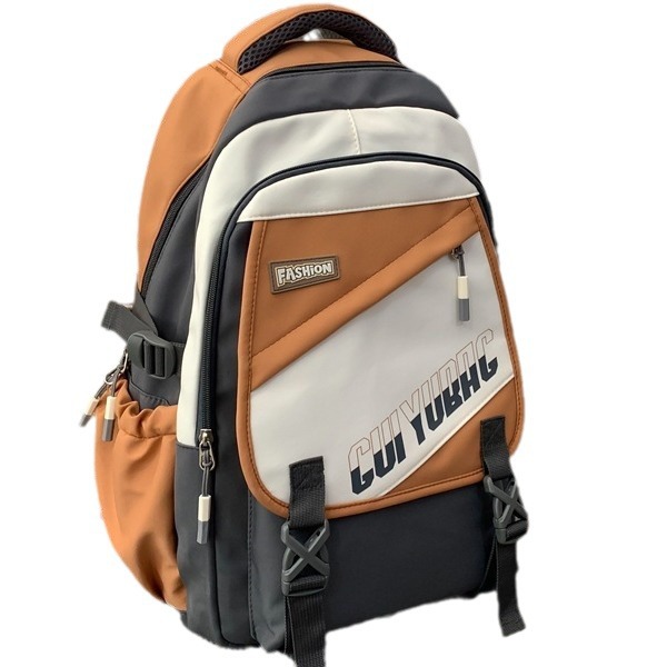 批发跨境双肩包韩版百搭书包撞色大学生高中大容量短途旅行背包白底实物图