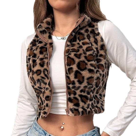 New cross-border fashion women's wear from Europe and America 2025: Y2k leopard print jacket, vest jacket, zipper sleeveless leopard coat details Picture
