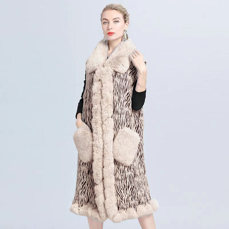 1624#2021 Autumn And Winter New Hair Collar Hair Pocket Long Vest Women's Knitted Vest Manufacturers Specification drawing