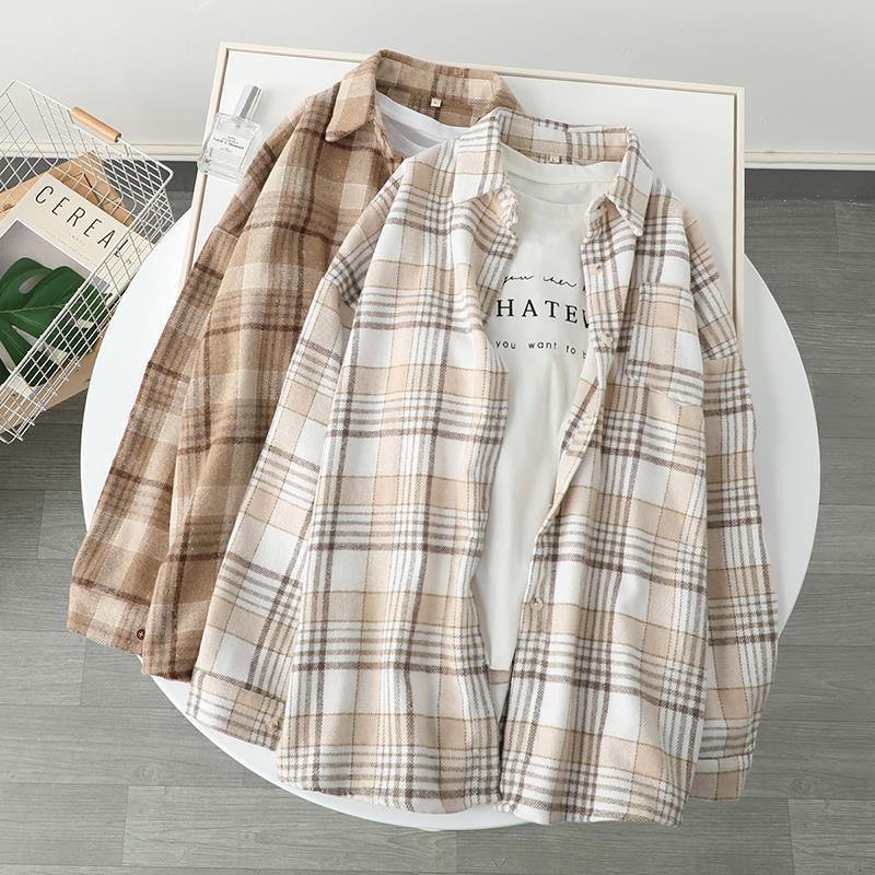Checkered coat, Japanese-style woolen shirt, thickened long-sleeved design for female students, shirt, short coat, trendy manufacturer Specification image