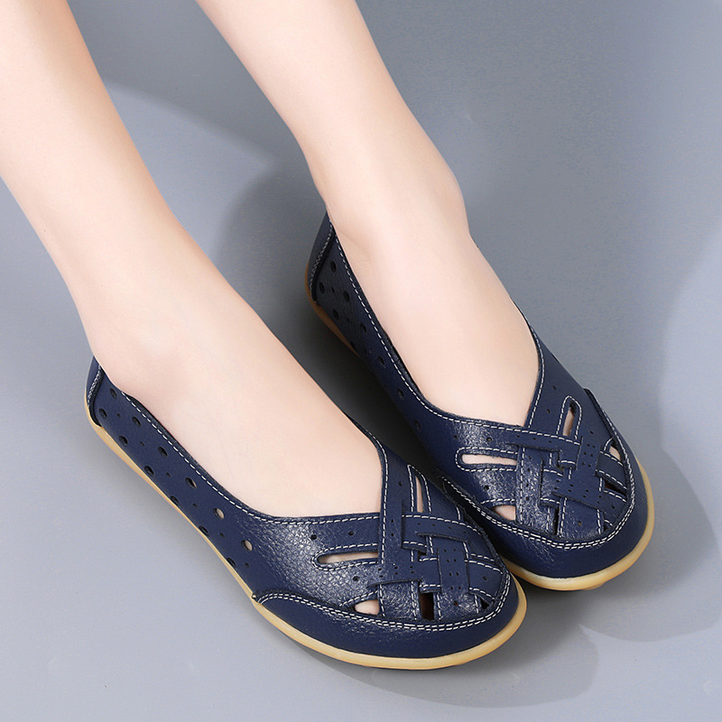 35-46 Large Size Bird's Nest Summer Women's Shoes Hollow Loafers Beef Tendon Sole Bean Women's Shoes Old Mother Shoes details Picture