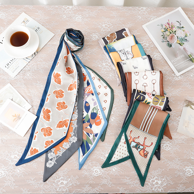 2022 New Long Silk Scarf Imitation Silk Scarf Digital Printed Oblique Scarf Light Luxury Scarf Wholesale Specification drawing
