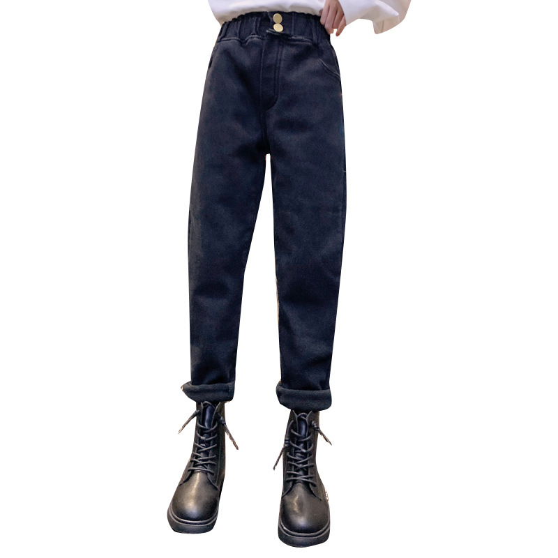 Winter Girls' fleece jeans 2022 New Style Zhongda Children's one-piece fleece Warmth Student stretch Little feet 8 years old 10 Item Picture