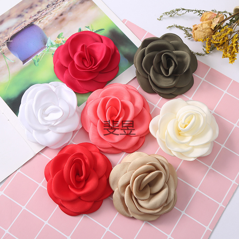 烧花边布艺玫瑰花山茶花10cm7cm4cm半成品手工DIY配饰配件仿真