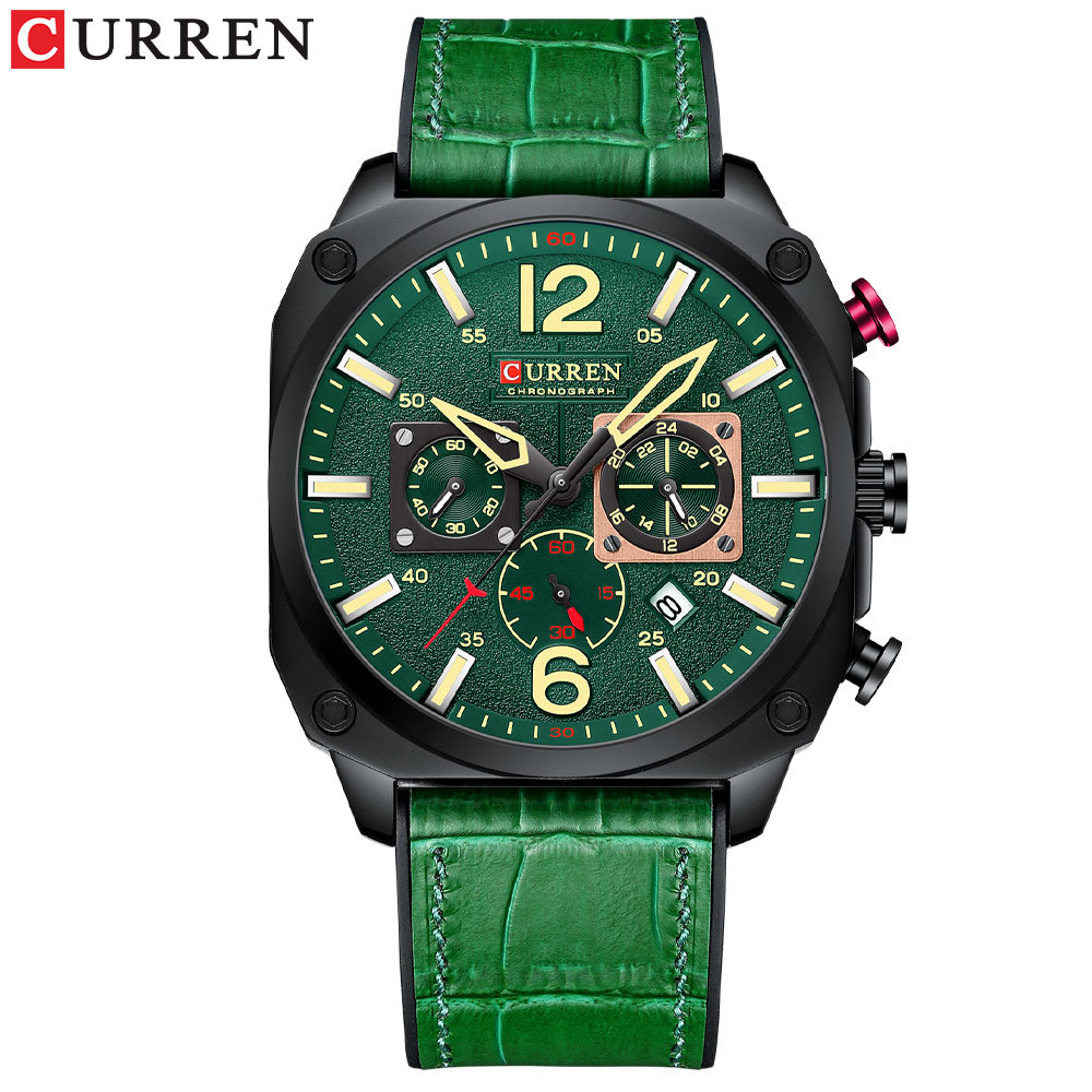 Curren/卡瑞恩8398男士手表 日历表皮带男表 六针商务男士腕表