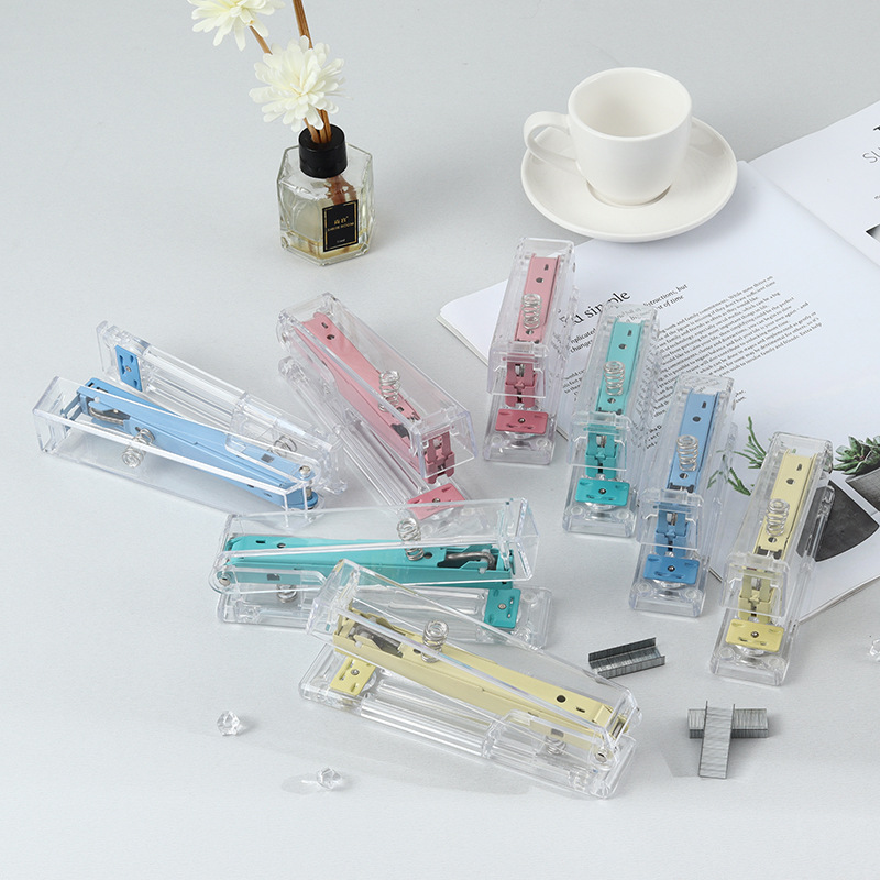 The manufacturer customizes candy-colored transparent stapler, InS-style student stapler in various sizes, and office labor-saving binding machine Application Scenario