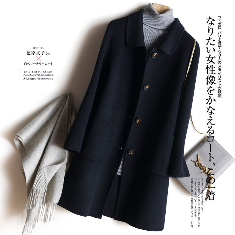 Double-sided woolen coat for women 2022 new autumn and winter, single-breasted mid-length loose and elegant thickened woolen coat
