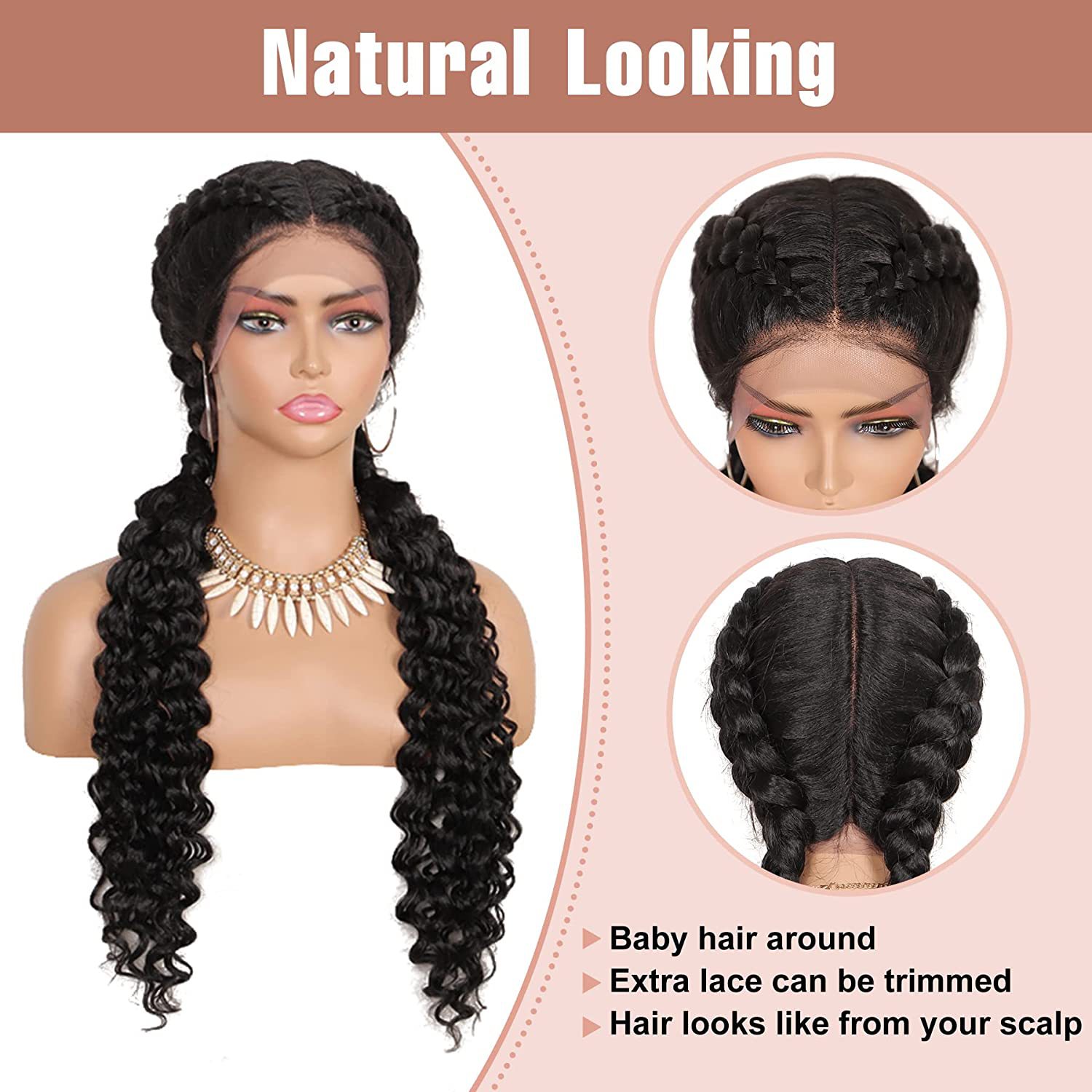 Foreign trade European and American women's synthetic fiber front Lace fishbone Braid 2-strand braid wig head cover Braid Lace Wigs Application Scenario