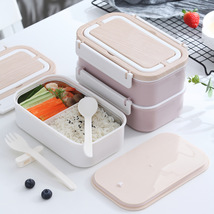 INS304不锈钢双层保温饭盒带提手便携午餐盒带餐具大容量分格餐盒