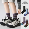 Wholesale children's socks for autumn, new color-blocked striped baby boneless boys' socks, cotton breathable sports mid-calf socks details Picture