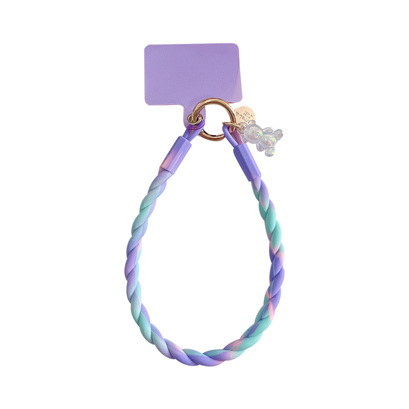 Japanese South Korean Ins Wind Twist Solid Color Clip Mobile Phone Lashings Anti-Fall Silicone Wrist Strap Creative Cute Luminous Bear Cartoon Pendant Mobile Phone Shell Universal Gasket Card Pendant Jewelry Female