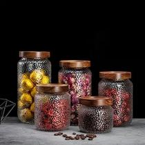 Acacia wood storage jar Clear hammer glass seal jar glass tea jar Tea seal jar