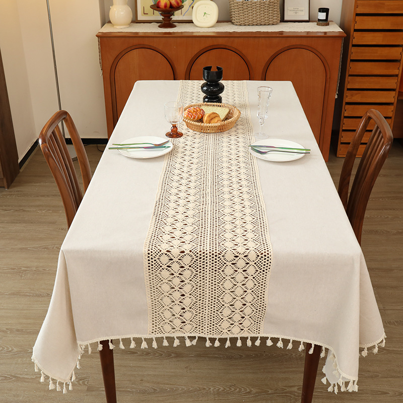 American light luxury country style simple and fashionable tablecloth, solid color lace patchwork coffee table and dining table fabric, retro tassel lace cover fabric, wholesale hotel tablecloths, eco-friendly tablecloths Item Picture