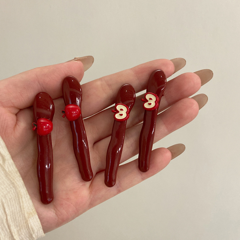 可爱安可拉红色小苹果刘海发夹女前额碎发卡韩版高颜值一字鸭嘴夹