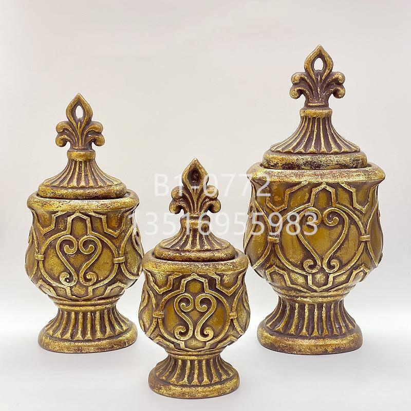 European-style light luxury electroplated gold-edge jar, general jar decoration, TV entrance hall decoration, storage jar decoration, golden castle vase details Picture