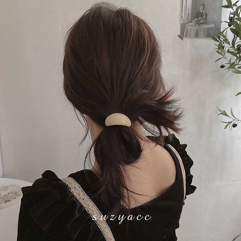 South Korea Dongdaemun Chic Head Rope Female Simple Temperament Cold Wind Acrylic Arc Black Leather Band Headwear Hair Rope