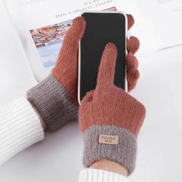 Winter women's knitted touch screen warm and cold-proof cycling Korean version gloves with label, two-color classic manufacturer wholesale for students Application Scenario