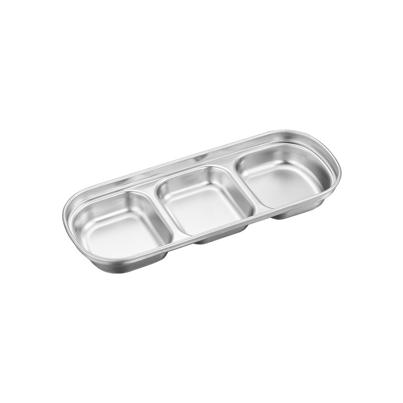 304 stainless steel Korean flavor plate, hot pot seasoning plate, golden two or three compartments sauce plate, barbecue Korean tableware Item Picture