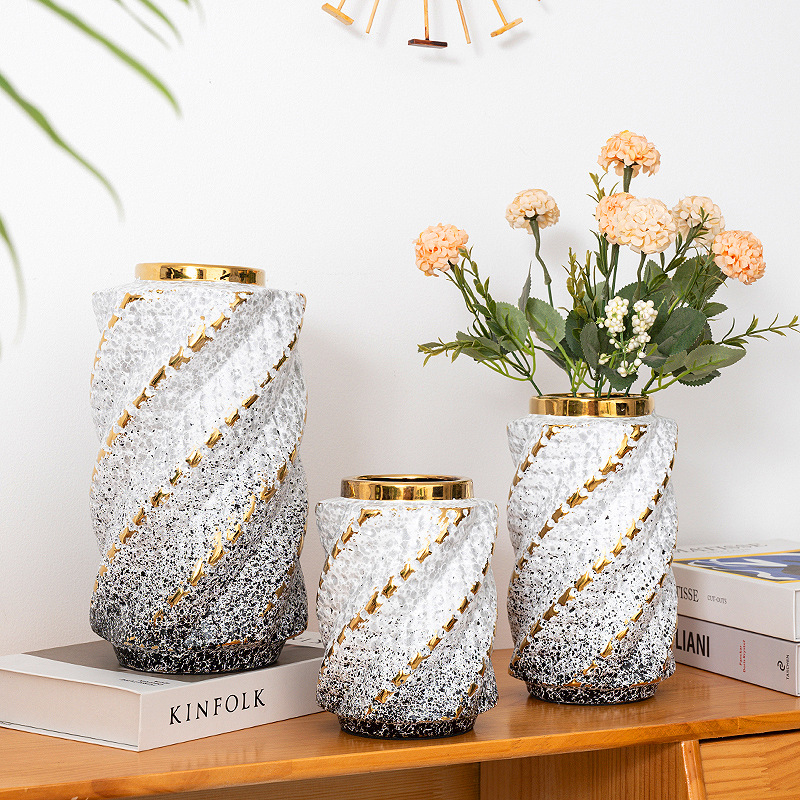 2024 New Ins Wind High Appearance Level Ceramic Vase Decoration Niche Electroplating Nordic Vase Home Living Room Decoration Flower Arranger Vase Simulation Flower Belt Vase Ceramic Vase Vase Wholesale Specification drawing