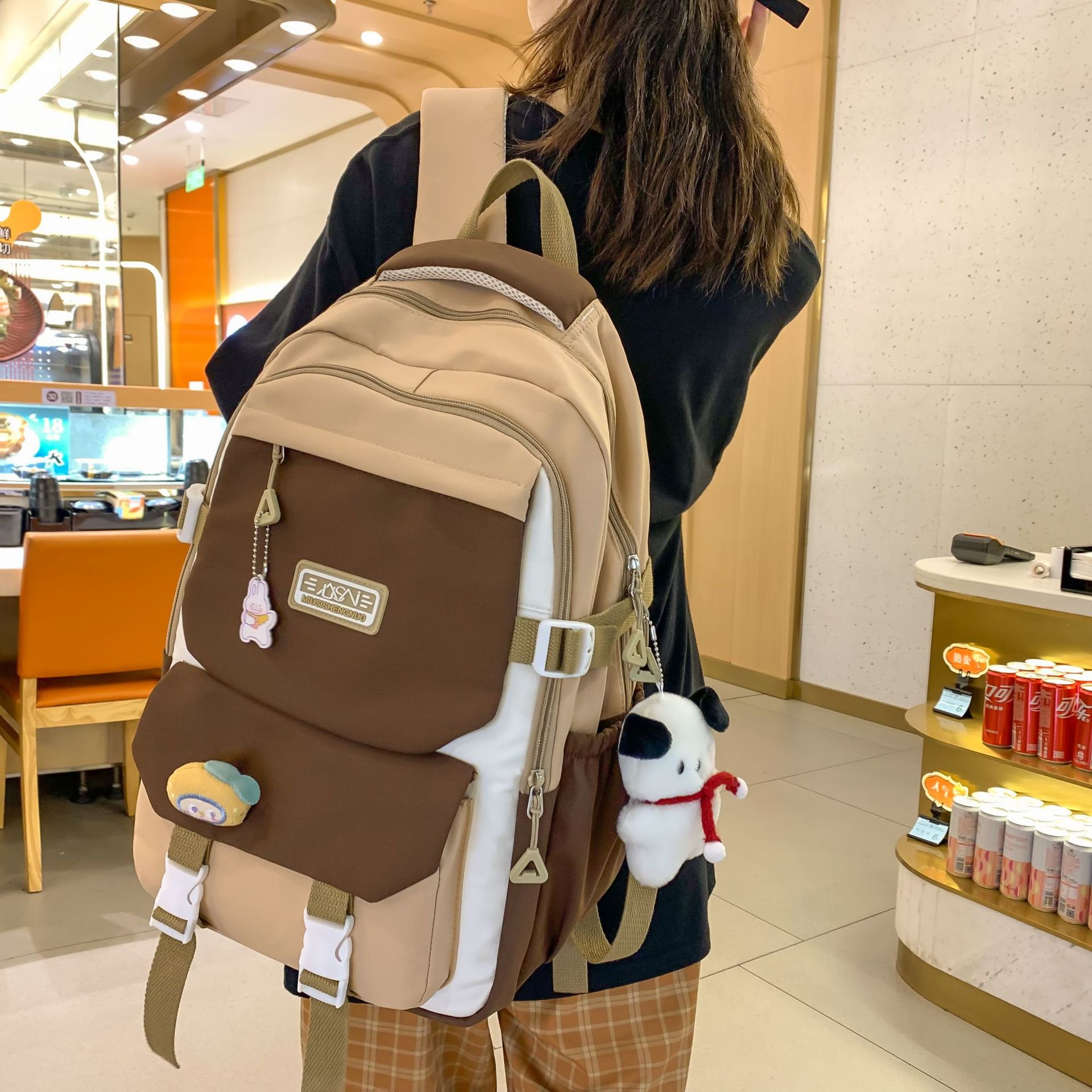书包初中女生日系ins学院高中百搭撞色双肩包小众设计大学生背包