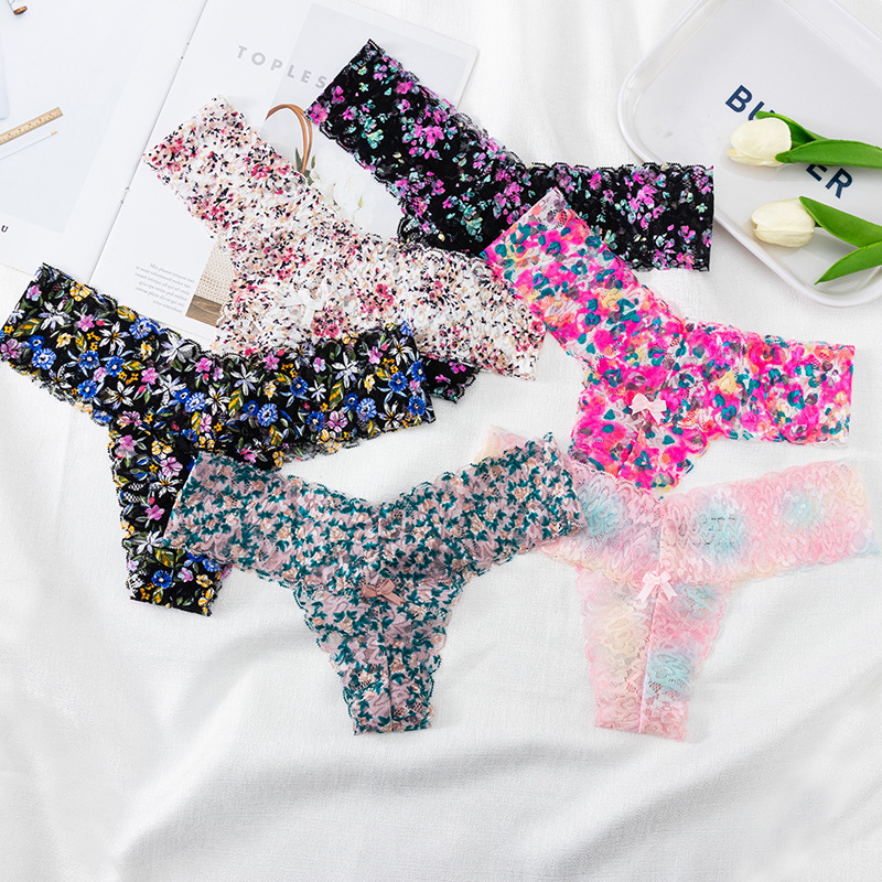 Explosive Sexy Underwear Women Lace Printed Thong Women Feel Low Waist Temptation T Pants Light Soft Briefs