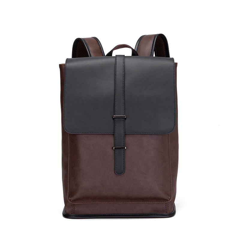 Korean-style men's leather fashionable travel bag, schoolbag, casual men's bag, fashionable and trendy retro computer backpack Item Picture