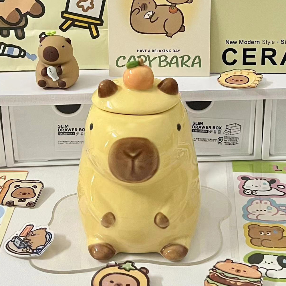 Tiffan Creative Ceramic Cup Cartoon Capibala Water Cup Ins Wind Household Mug With Lid Large Capacity Wholesale Application Scenario